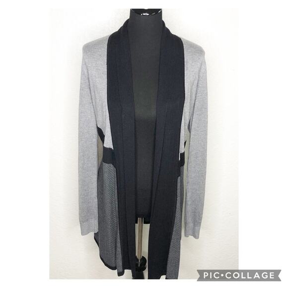 WHBM gray black chevron open front draped cardigan size Small - Picture 1 of 14
